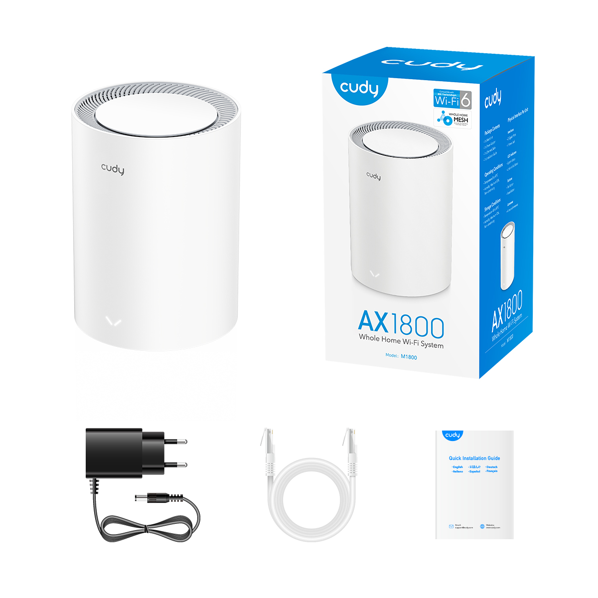 Cudy M1800 1-Pack AX1800 Whole Home Mesh Dual-Band Gigabit WiFi Router. 