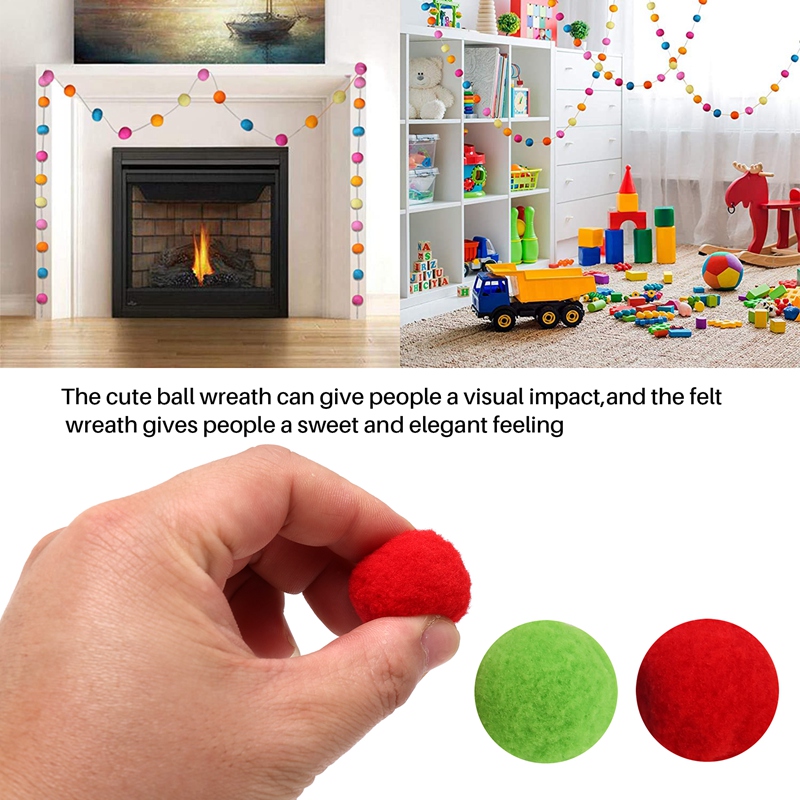 Ball Garland Colorful Pom Pom Garland Handmade 28 Balls Felt Ball Garlands for Wall Christmas Tree Decoration (2 Sets)