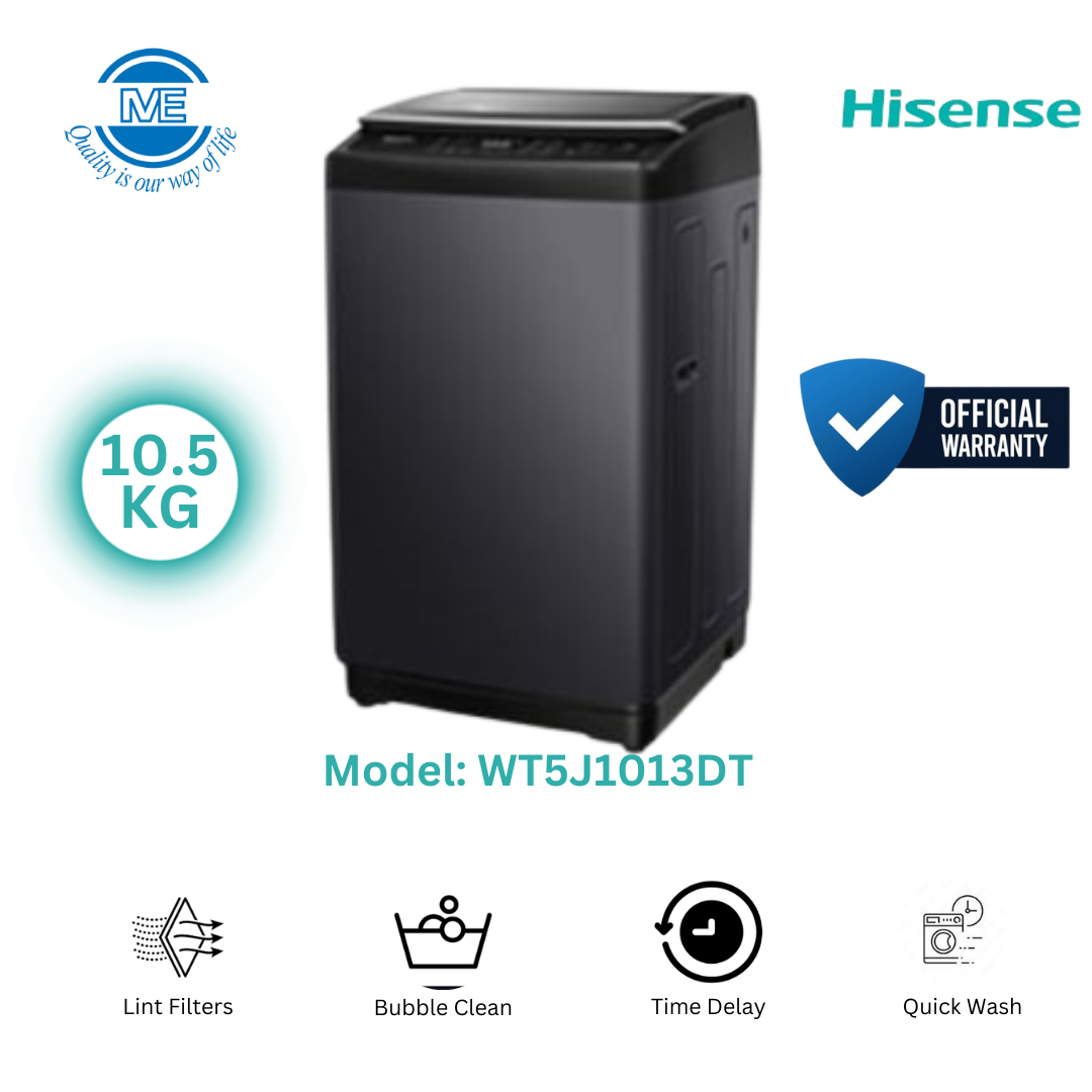 HISENSE 10.5 KG Top Load Inverter Washing Machine Premium Black With Bubble Clean technology | WT5J1013DT/BD3