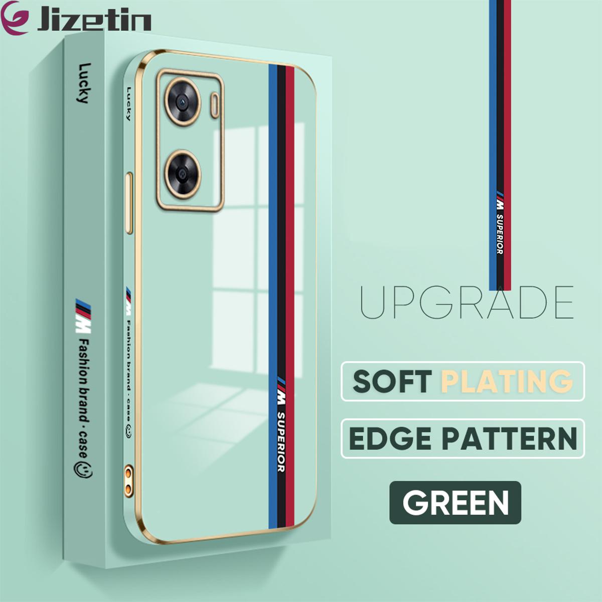 Jizetin (Free Lanyard) for OPPO A57 4G / A57 2022 Back Cover Car Track Luxury 6D Plating Case Side Pattern Soft Silicone Square Mobile Phone Cases