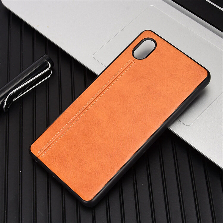 lthmy for Xperia ACE III Back Cover PU Leather TPU Calf Pattern Car-Line Soft Case
