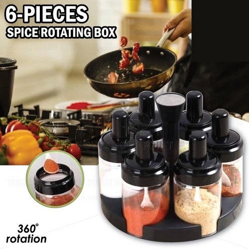 6-Pieces Spices Seasoning Bottles Jars with Spoon Rotation Base. 