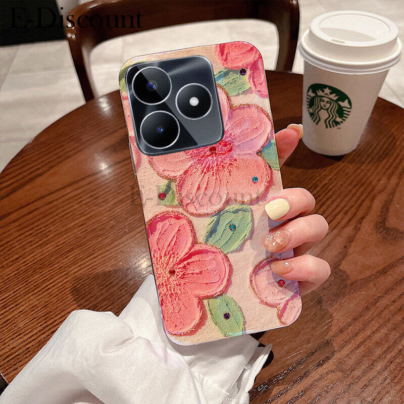 New Phone Case For Realme C53 Cover Soft Blue Light Oil Painting Flower Silicone Anti Shock For Realme C53 Case. 