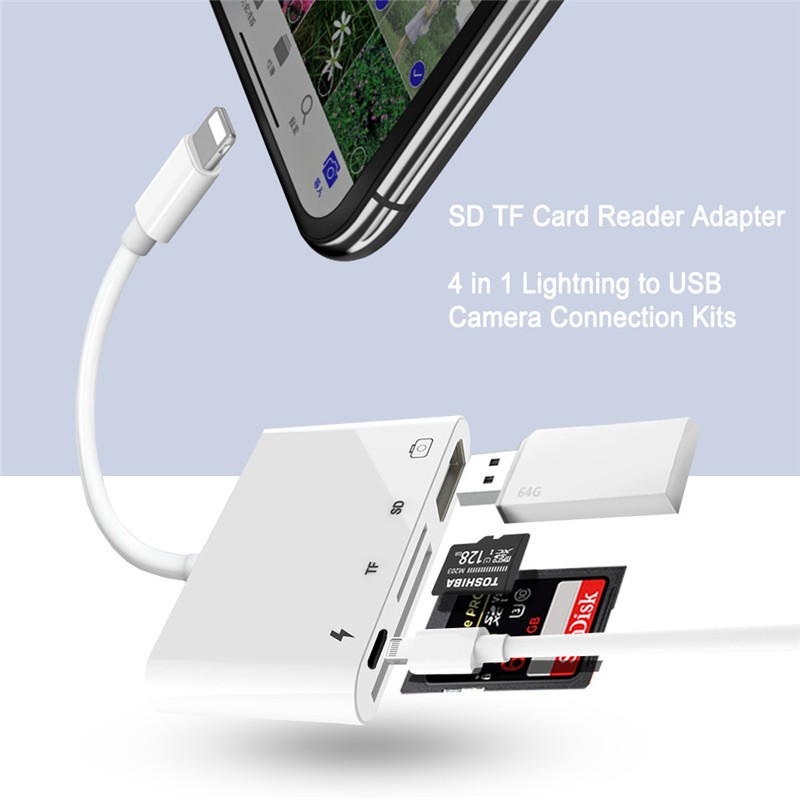 【WSJJ Store】（NEW）4 in 1 Docking Station For IPhone XR XS 8 7 plus Ipad Ipod SD TF Reader USB Port For To Keyboard Camera Hubs. 