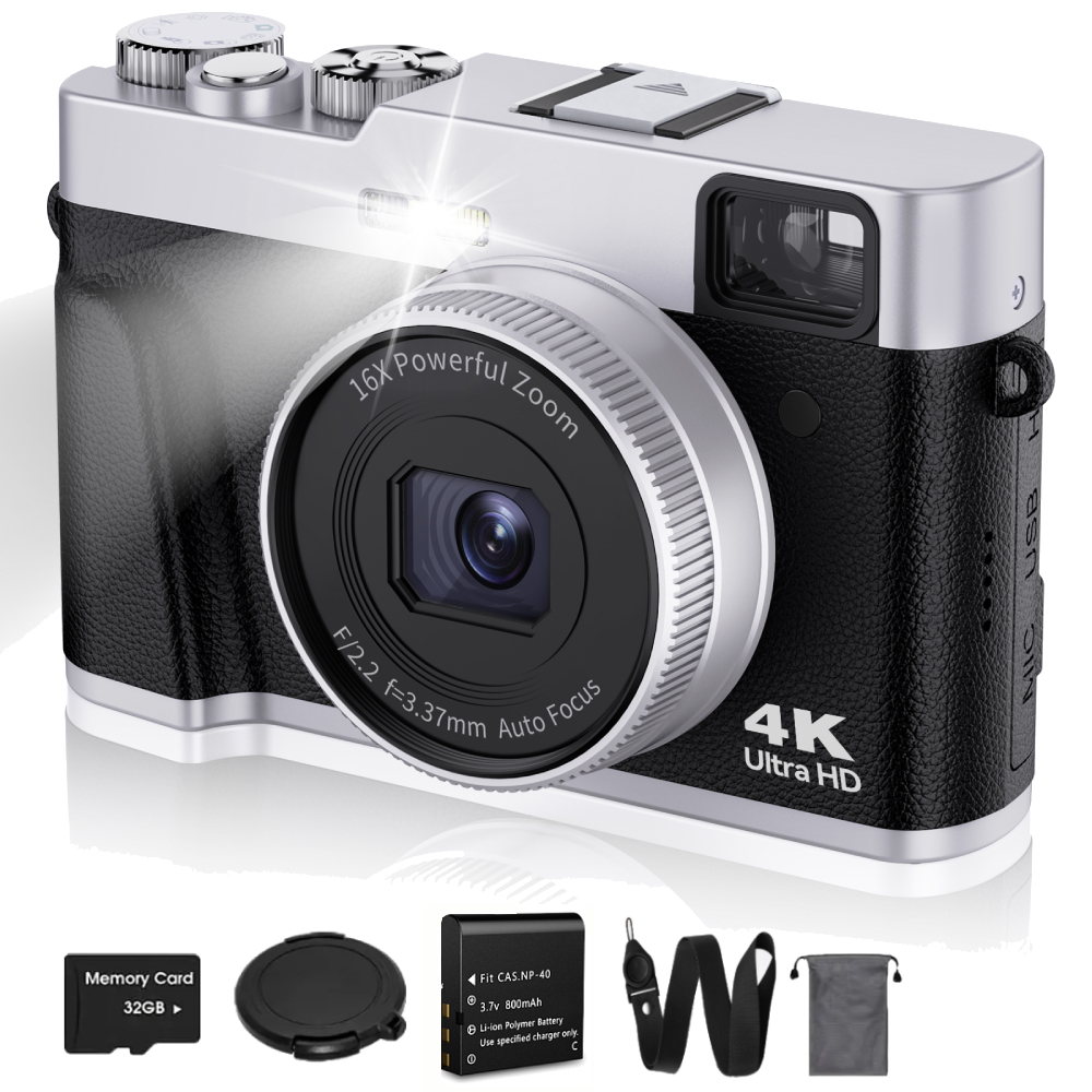 4K Digital Camera Auto Focus 48MP Vlogging Camera for YouTube and Anti-Shake Video Camera with Viewfinder Flash Dial. 