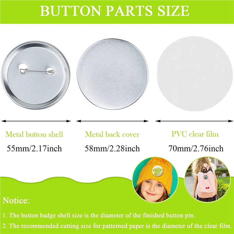 100 Sets Round Button Parts Blank Making Supplies 58mm Metal Button Badge Making Kits, Blank Pin Back Button Parts. 