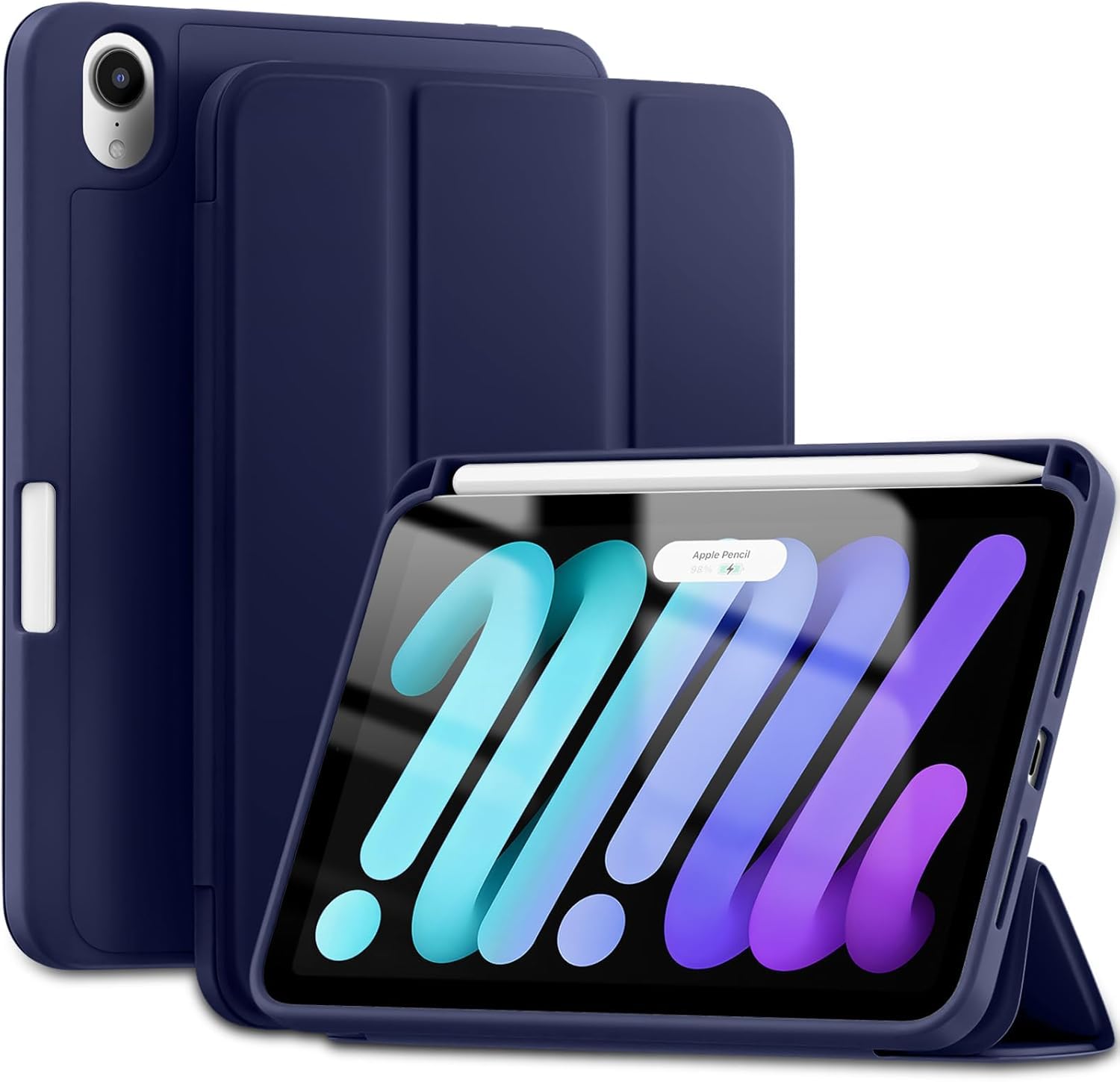 For apple iPad Mini Case for iPad Mini 6 2021 8.9 inch with Pencil Holder，[Support 2nd Gen Pencil Wireless Charging] Soft TPU Back Cover for iPad Mini 6th Generation-Black A2568 (Global). 