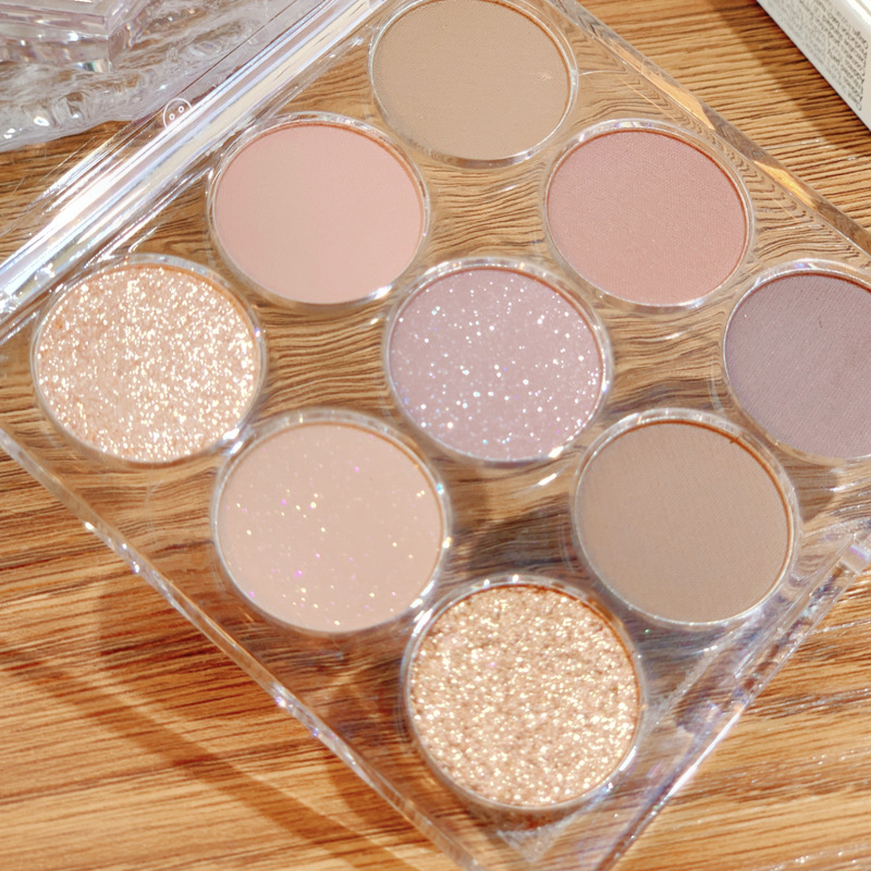 xixi transparent embossed nine-color eyeshadow palette milk tea earthy pearlescent matte glitter sequins student party parity. 
