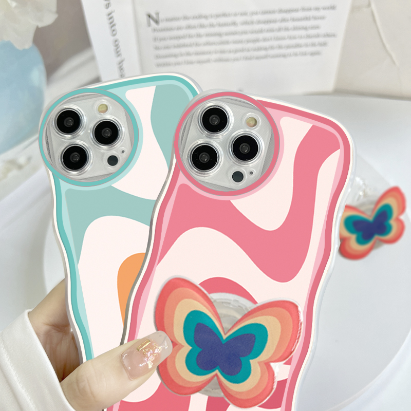 AMORVOR for Samsung Galaxy J3 2015 J3 2016 Back Cover With Free Holder Multi-color Simple Soft Wavy Phone Case Camera Protection Transparent TPU Soft Cover. 