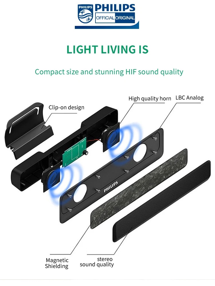 Official Original Philips SPA2100 Bluetooth/Wired Dual Mode Portable Music Player Office Computer Desktop Home Mini Speaker. 