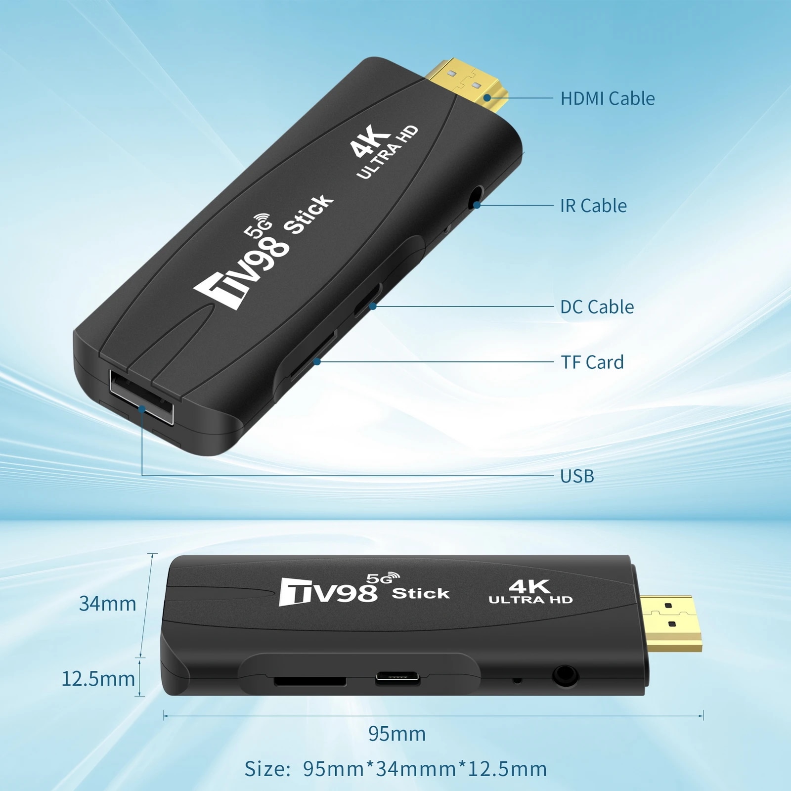 TV98 Mini TV Stick Android 12.1 4K Android TV Box 2.4G/5G Dual WiFi H.265 2GB 16GB Smart Media Player TV Receiver Set Top Box. 