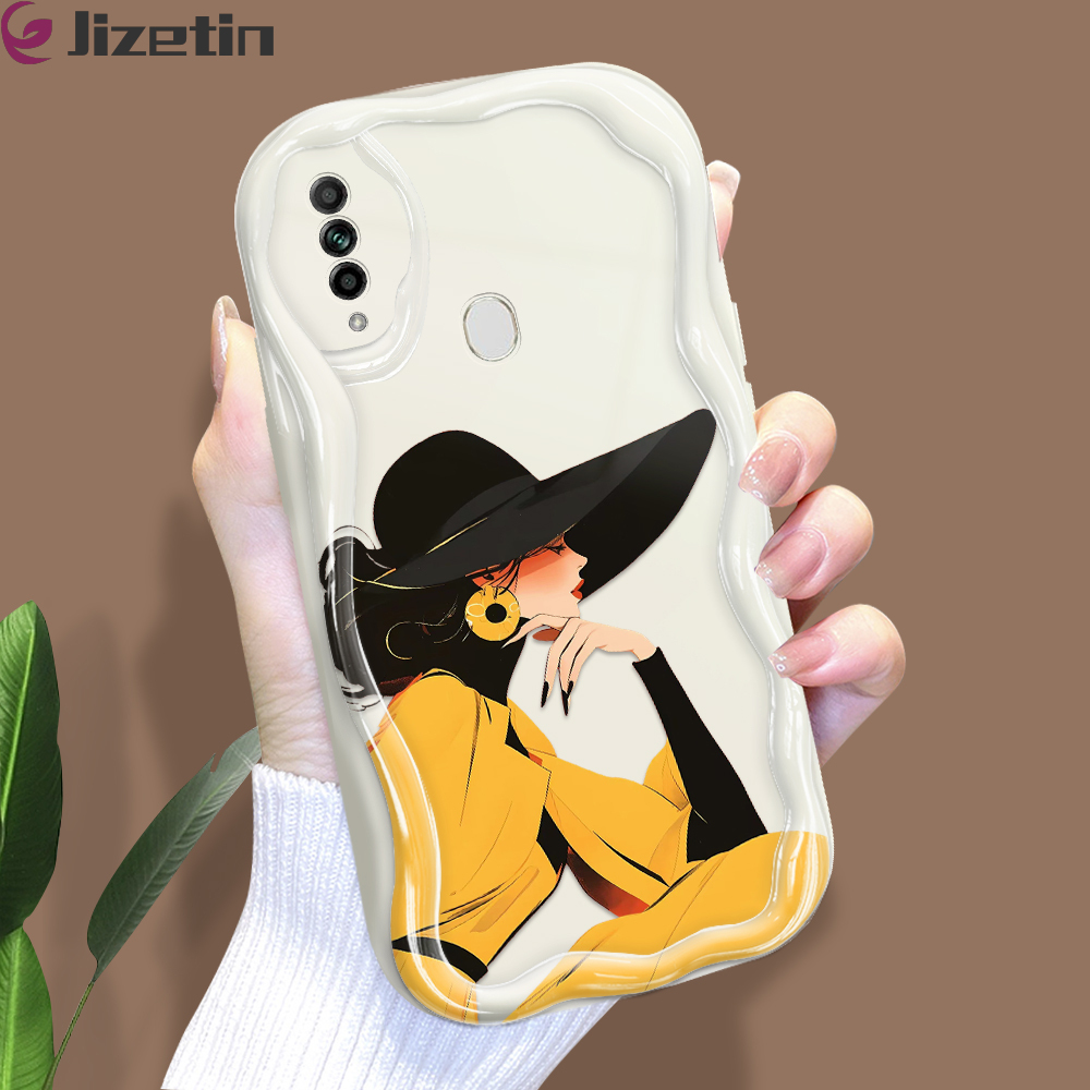 Jizetin for OPPO A31 2020 Back Cover Fashion Queen Cream Wavy Edge Soft Silicone Phone Case