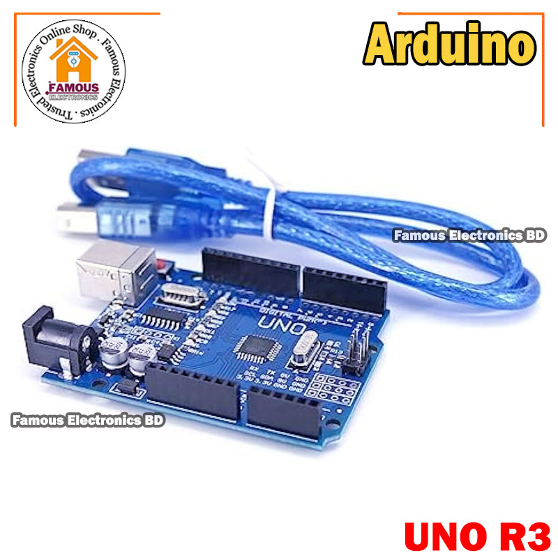 Arduino UNO R3 ATMEGA328P Chip CH340G Development Board with Data Cable and Headers. 
