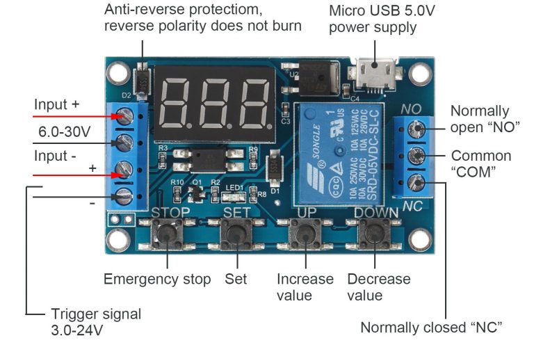 DC 6V-30V Support Micro USB 5V LED Display Automation Cycle DeIay Timer Control On Off Relay Switch Module 6V 9V 12V 24V. 