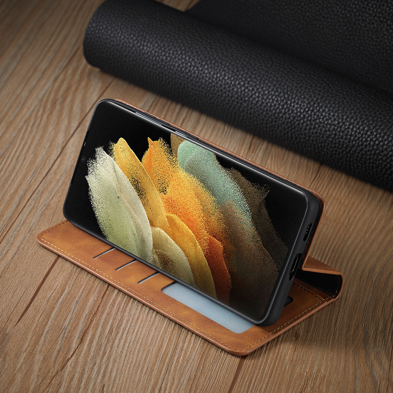 Forwenw Applicable to Samsung S21 Phone case S21Ultra Wallet Card A72 Leather Case A32 Flip Protective Shell. 