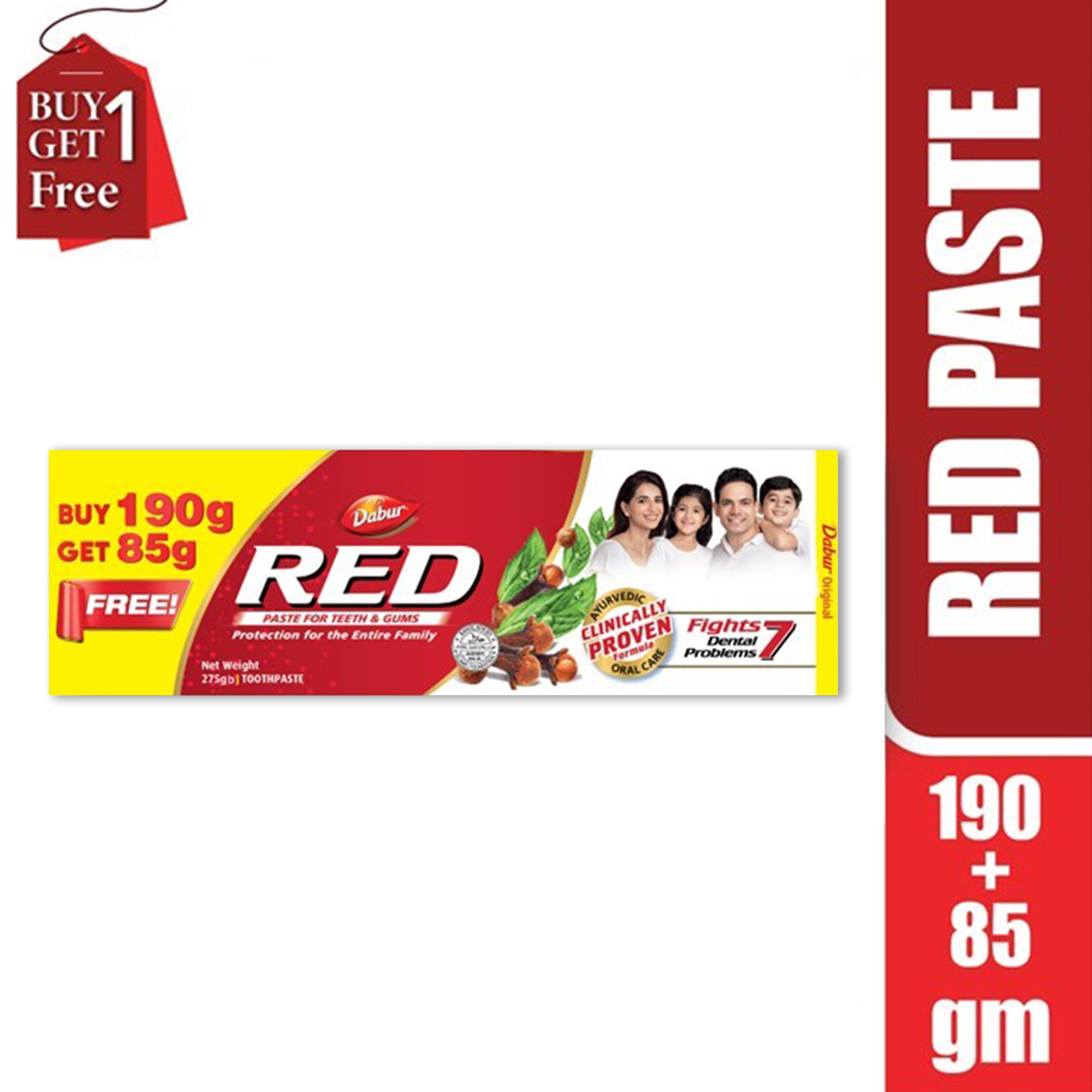 Dabur Red Toothpaste 190 gm (Get Red Toothpaste 85 gm Free)
