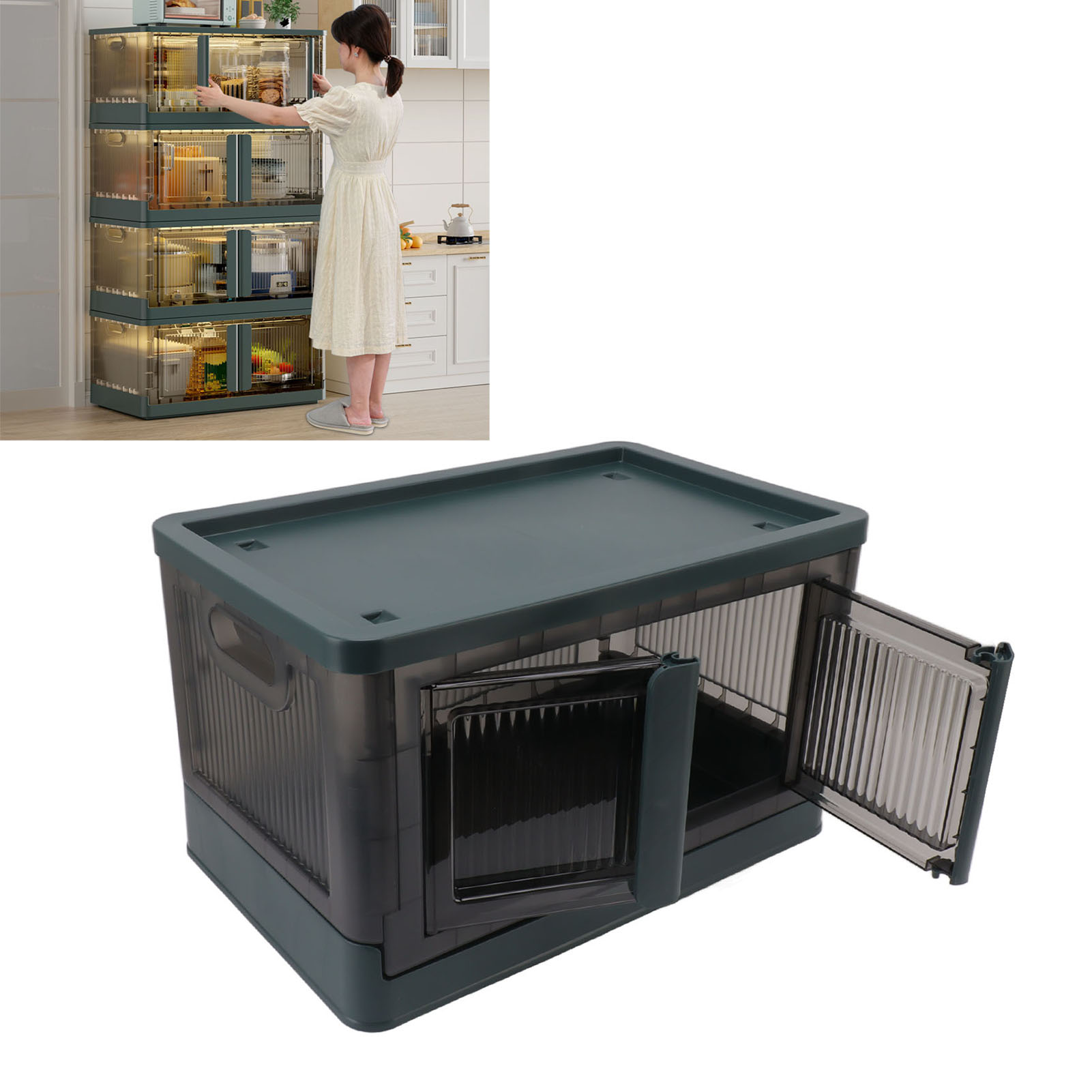 Storage Bins, 2 Opening Modes Folding Storage Cabinet for Kitchen. 