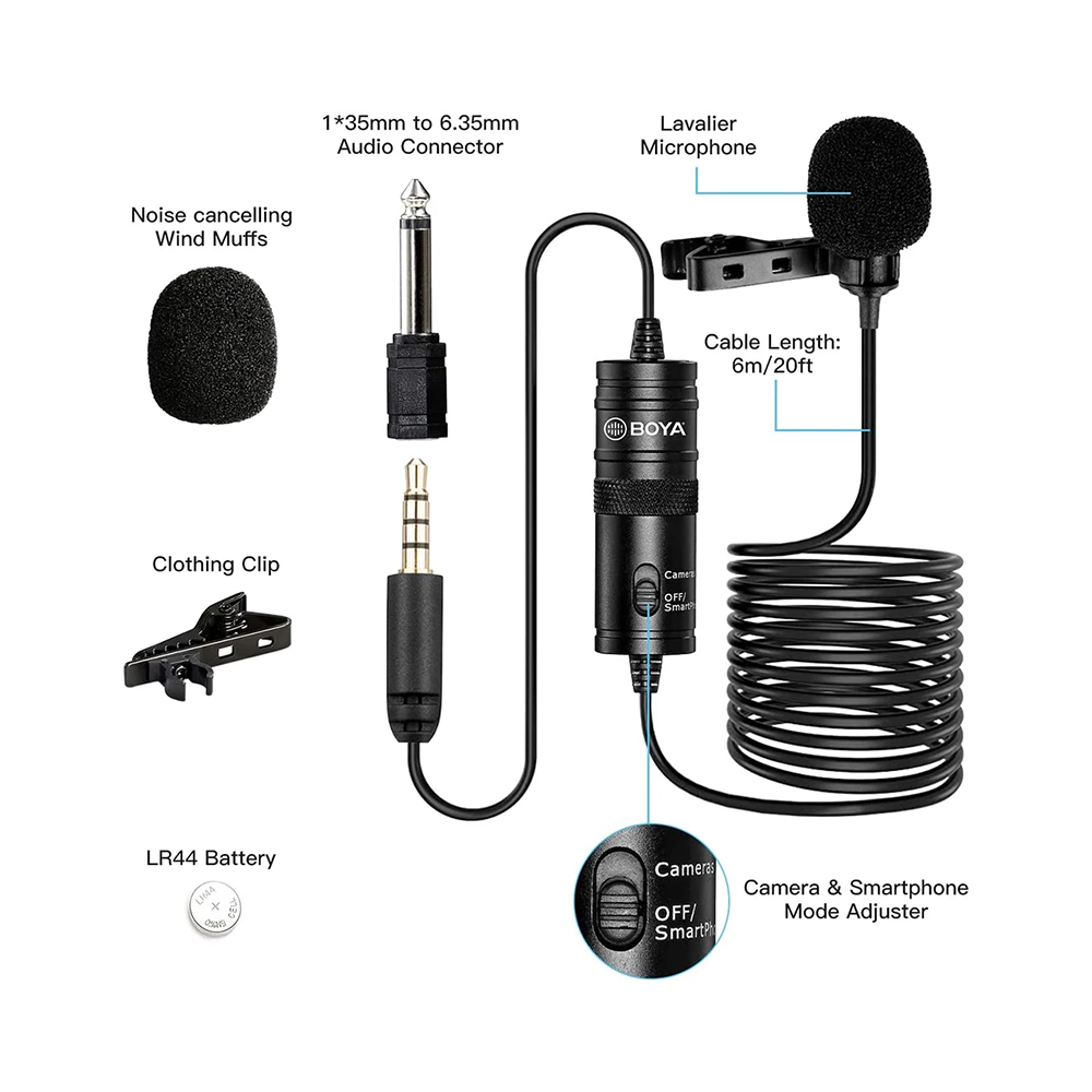 BOYA BY-M1 Condenser Professional Lavalier Lapel Microphone for PC iPhone Camera YouTube Recording Blogger Podcast