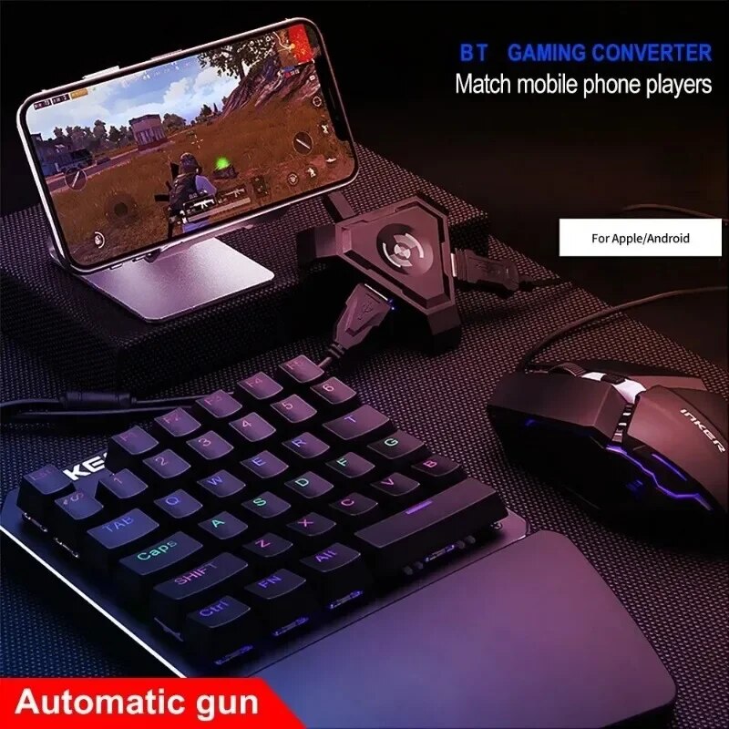 PUBG COD CF FPS Gamepad P5 Phone Keyboard Mouse Connector Controller BT Gaming Adapter Converter Phone Connection Plug and Play. 