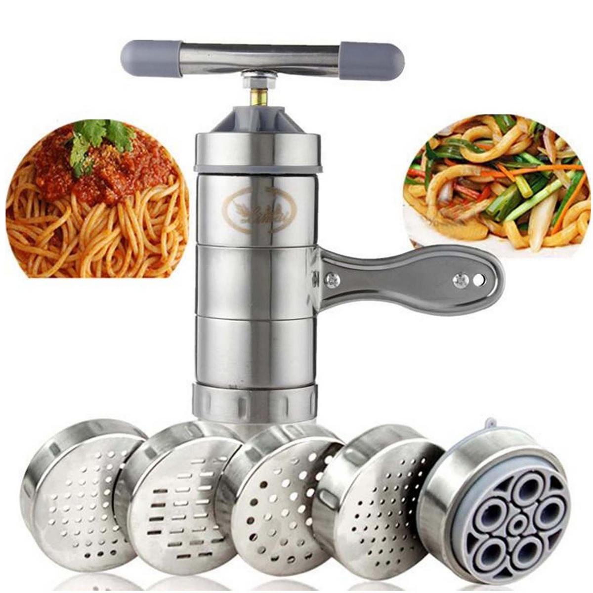 Stainless Steel Noodle Maker Manual Pasta Machine With 7 Press Molds - Create Delicious Ravioli, Spaghetti, And Lasagna With This Manual Pasta Machine. 