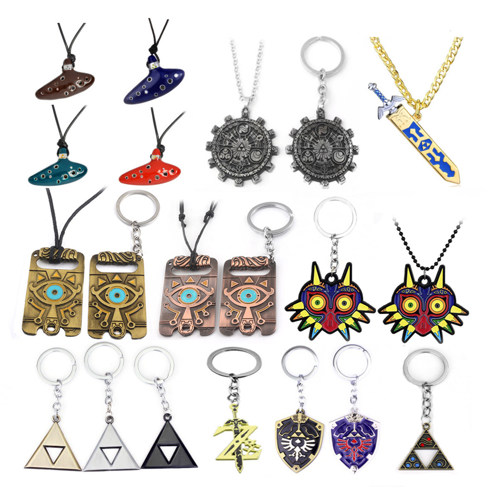 Zeldas Hylian Shield Keychain Breath of The Wild Sheikah Eye Majora's Mask Triforce Symbol Pendant Key Chain Men Jewelry