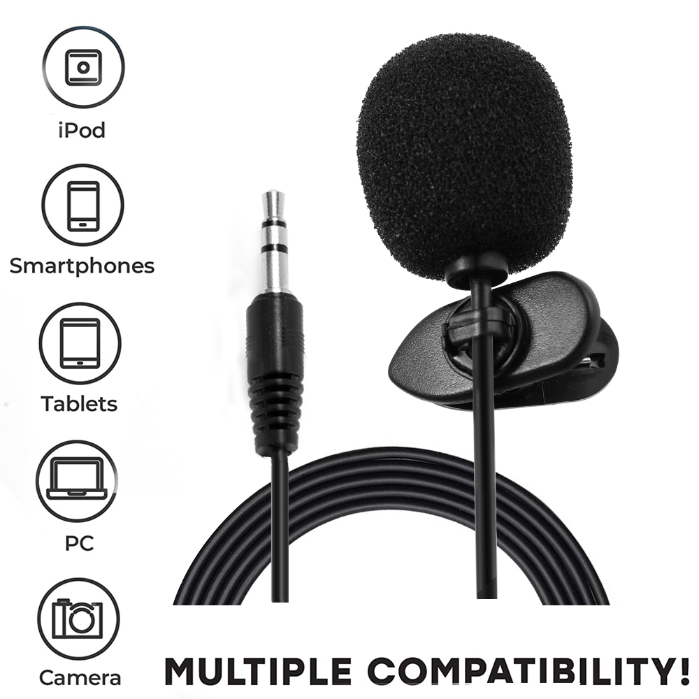 3.5mm Mini Lavalier Lapel Microphone Clip on Mic Universal Mobile Phone ...