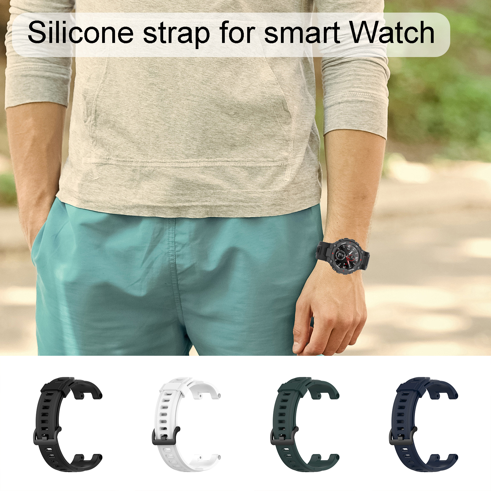 Unisex Silicone Adjustable Smartwatch Strap for Amazfit T-Rex A1918 Pro. 