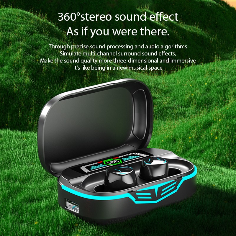 TWS Wireless Bluetooth 5.5 in Ear Earbuds Colorful LED Digital Display Atmosphere Breathing Light Game Headset E-sports Low Delay Headphones Handfree Headset. 