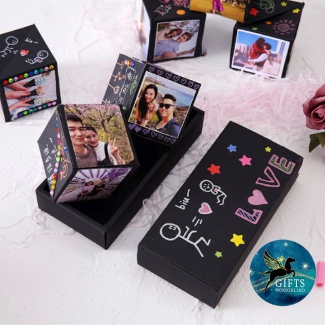 Jumping Box Pop Up Cube - Surprise box for gift - photo frame for Valentine - Jumping Box - Pull Out Photo Box - Unique Photo Album - Memory Trinket Wooden Box - Gifts for Couples - Gift box ( WITHOUT PHOTO & MESSAGE ). 