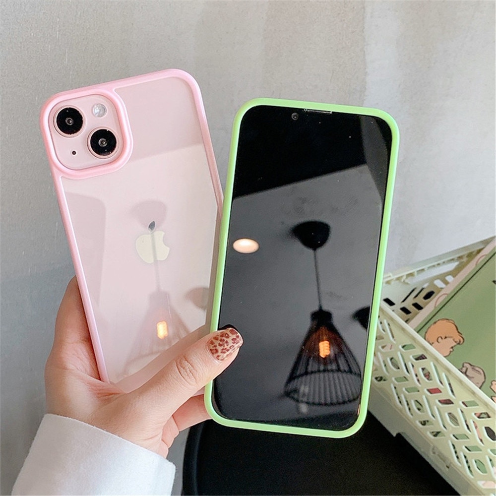 Candy Color Border Shockproof Silicone Phone Case for iPhone 14Pro Max 11 12 13 Clear Transparent Protection Back Cover. 