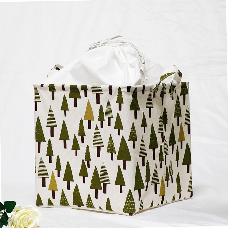 Square storage basket cotton and linen fabric clothing moisture-proof bunch mouth dust-proof folding home dormitory storage box