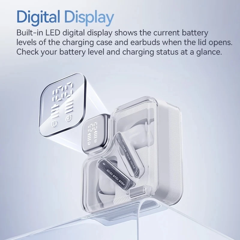 QCY T31 MeloBuds Neo Earbuds Bluetooth 5.3 LED Power Digital Display Transparent TWS Dual-Connection Wireless Earphones. 