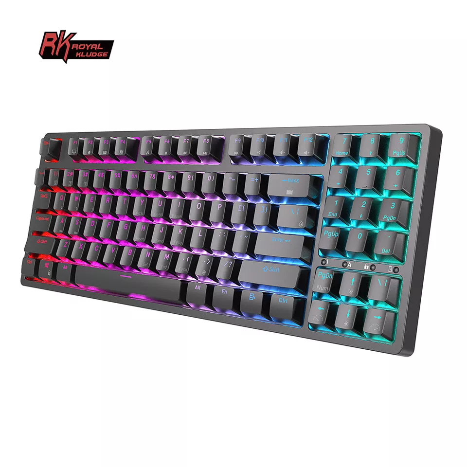 Royal Kludge RK92 Tri-Mode wireless RGB 92 Keys Hot Swappable Mechanical Keyboard Black,White (Blue Switch, Red Switch, Brown Switch. 