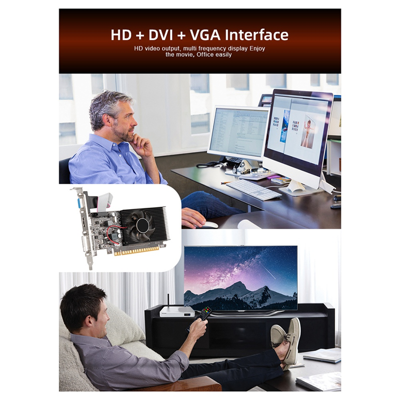 DDR3 True 2GB 810MHZ Computer Video Card PCI-E 16X HDMI-Compatible+VGA+DVI Low Noise for Desktop PC. 