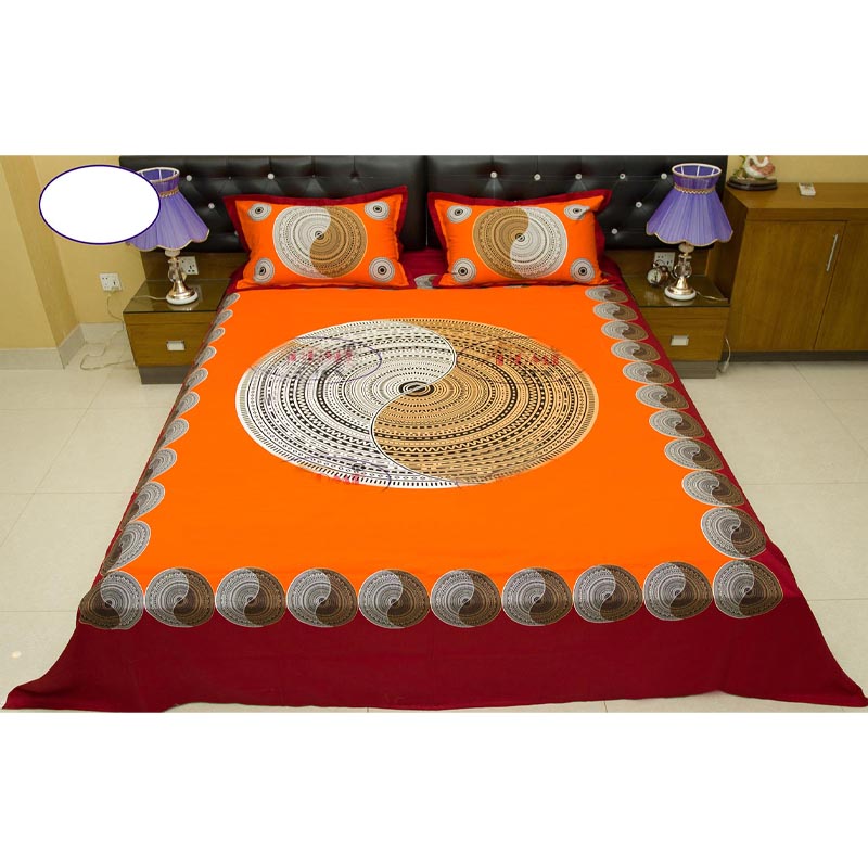 Double Size Cotton Bed Sheet With 2 Pillow Covers - Multicolor