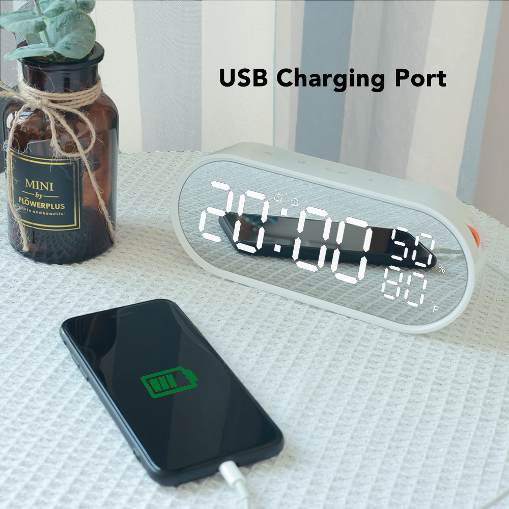 FanJu Mirror Digital Alarm Clock Table Snooze LED Display Time Temperatur Humidity Watch Night Light Desktop USB Home Decor. 
