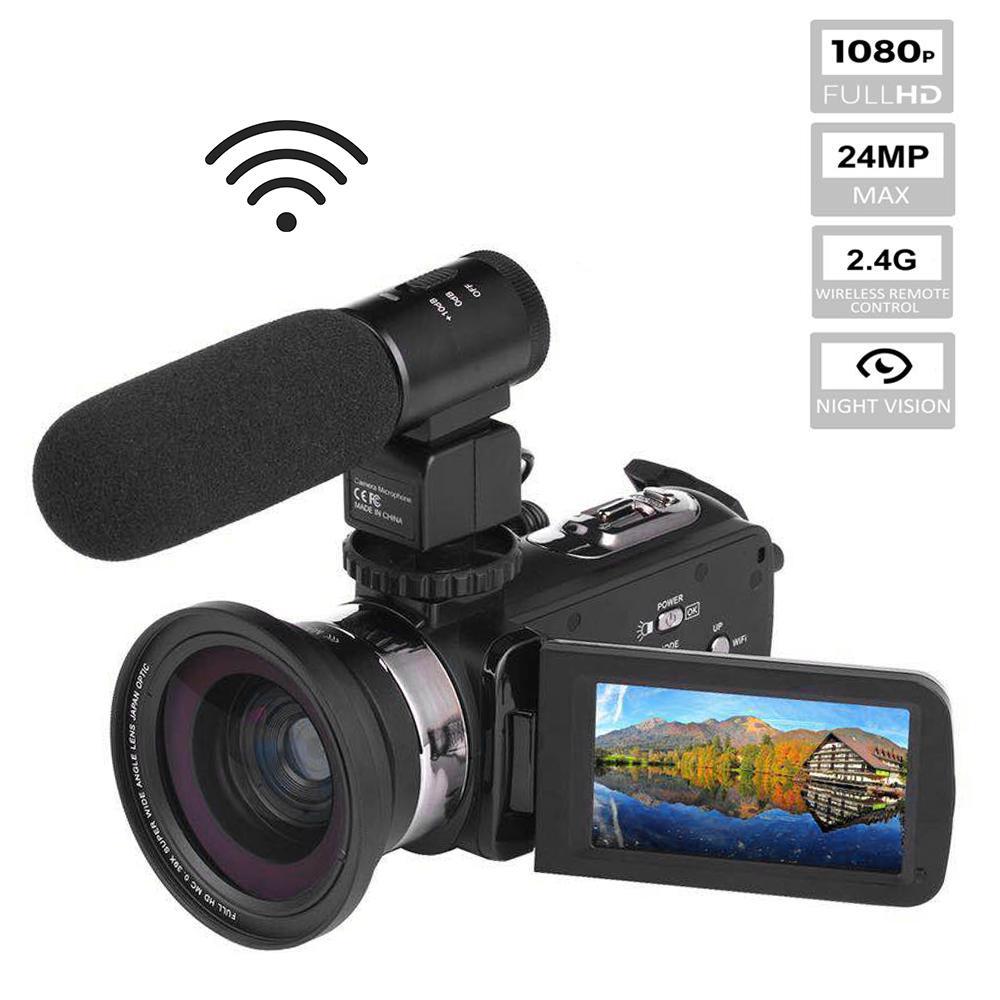 Video camera lakasara camcorder full hd 1080p 30fps wifi best sale camera camcorders with external microphone and wide angle lens