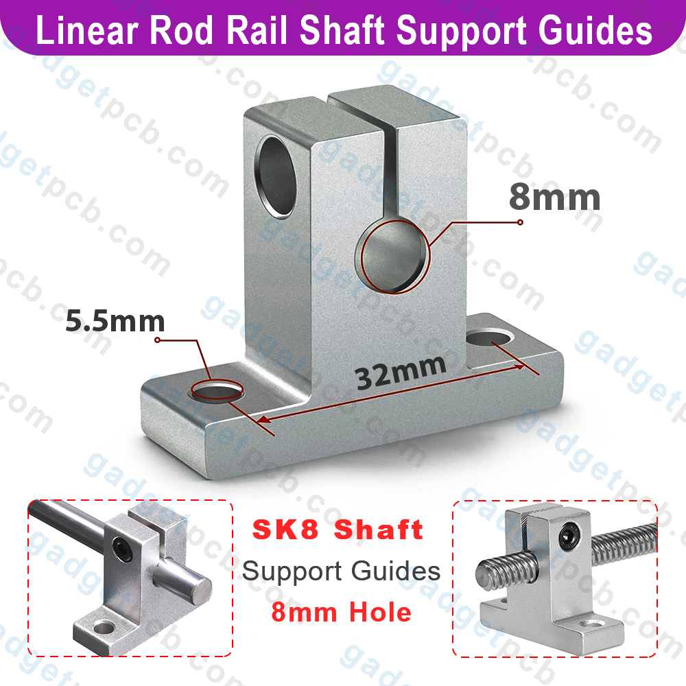 SK8 Linear Rod Rail Shaft Support Linear Motion Guides 8mm Bore for SK8 Shaft Support SK8 Linear Motion Slide Rail Guide Blocks 8mm Hole Shaft Table CNC SK8 Bracket for CNC 3D Printer Parts. 