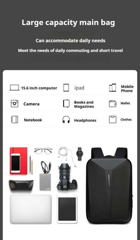 Waterproof Business Backpack With Password Lock, Anti-Theft Hard Shell, USB Port, Large Capacity, Expandable, Men's Travel, Black (15.6")_voghion.com