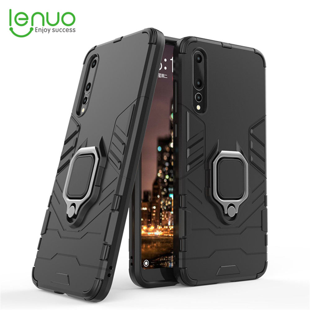 Lenuo Phone Case for Huawei P20 Pro Silicone PC Metal Ring Holder Cover