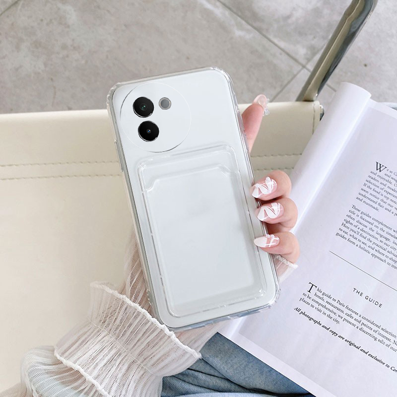 For VIVO V30E 5G Case Transparent silicone change wallet photo clip Lens Protection for vivo V30E Back Cover. 