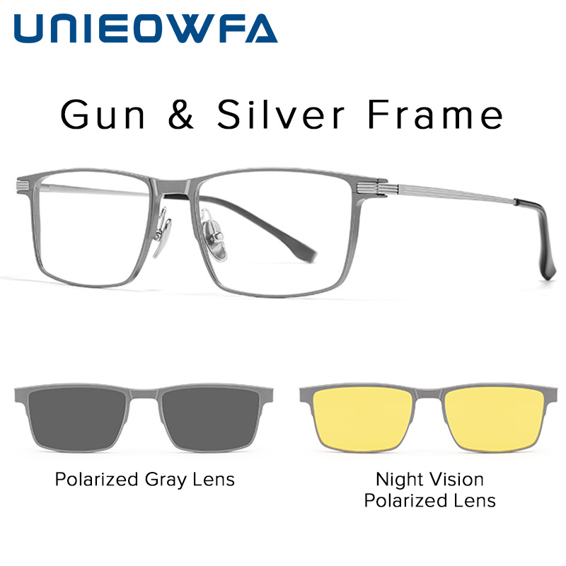 Pure Titanium Magnetic Clip on Glasses Frame Men Myopia Prescription Big Eyeglasses Frame 3 in 1 Night Vision Polarized Eyewear. 