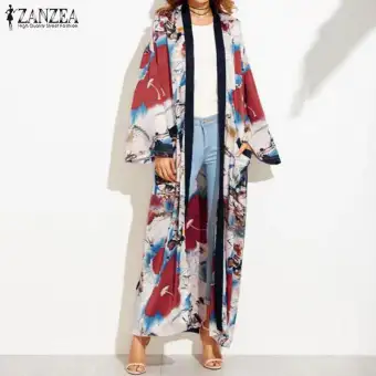 Women Full Length Plus Size Coat Outerwear Cardigan Floral Kimono