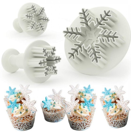 Snowflake Plunger Cutter Fondant Tool cake&sweet Plunger snow shape 3pcs plastic cookie cutter. 