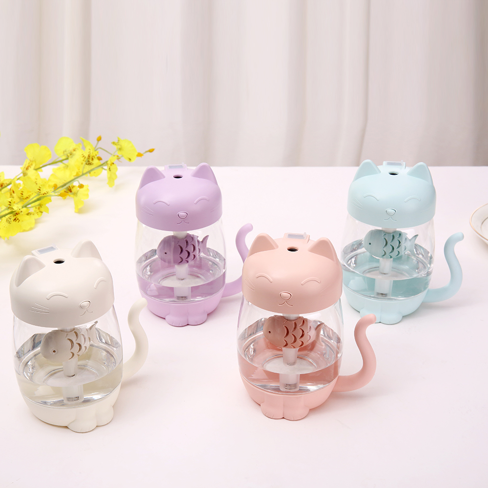 Toolikee 350ml 3in1 USB Himidifier Cat Mini Portable Ultrasonic Lovely Kitty Humidifier with Fan and Night Light Aroma Diffuser. 