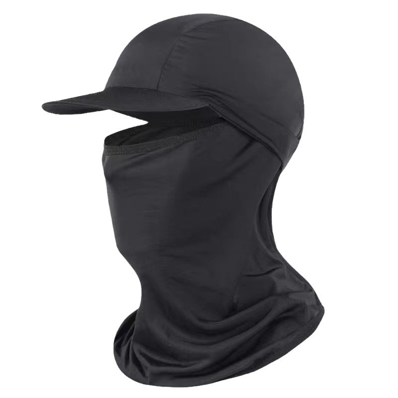 Summer sun protection ice silk mask for men, outdoor anti-UV breathable hood with brim, women's full face scarf hat