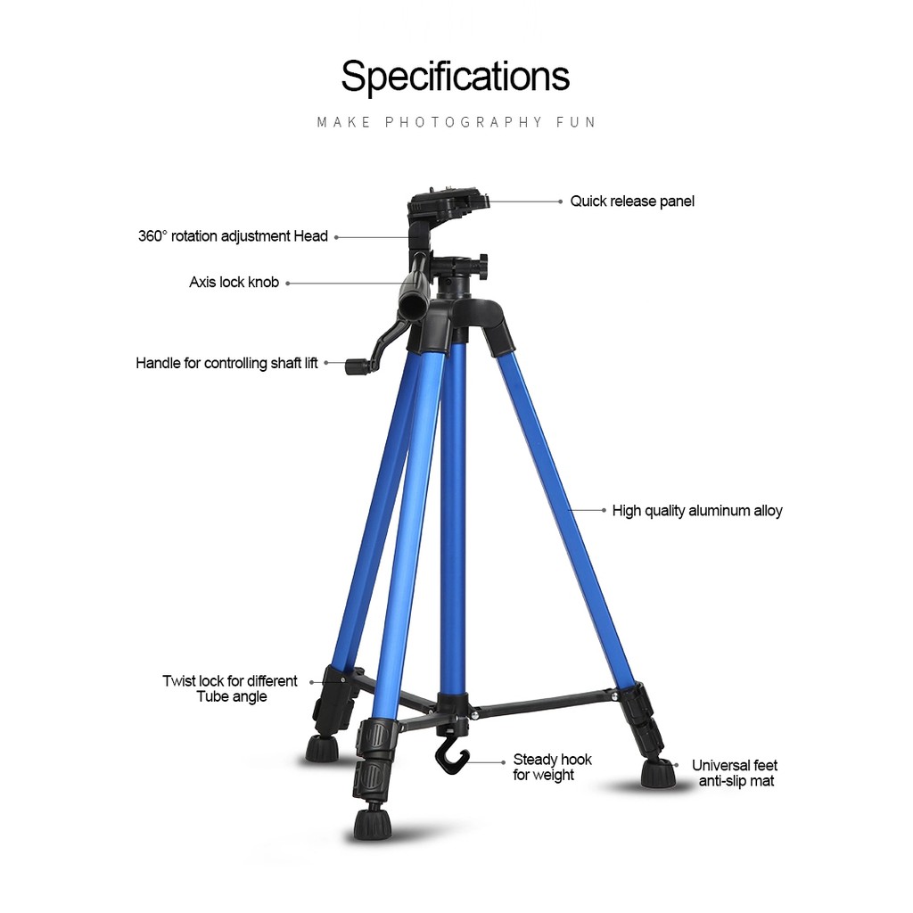 3366 Camera Tripod with Carry Bag, Tripod Stand for DSLR SLR Cameras Compatible with iPhone & Android. 