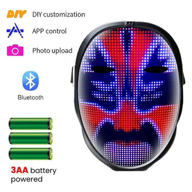 Halloween LED Display Programmable Mask LED Bluetooth RGB Light Up Party DIY Photo Editing Animated Text Prank Concert Mask. 