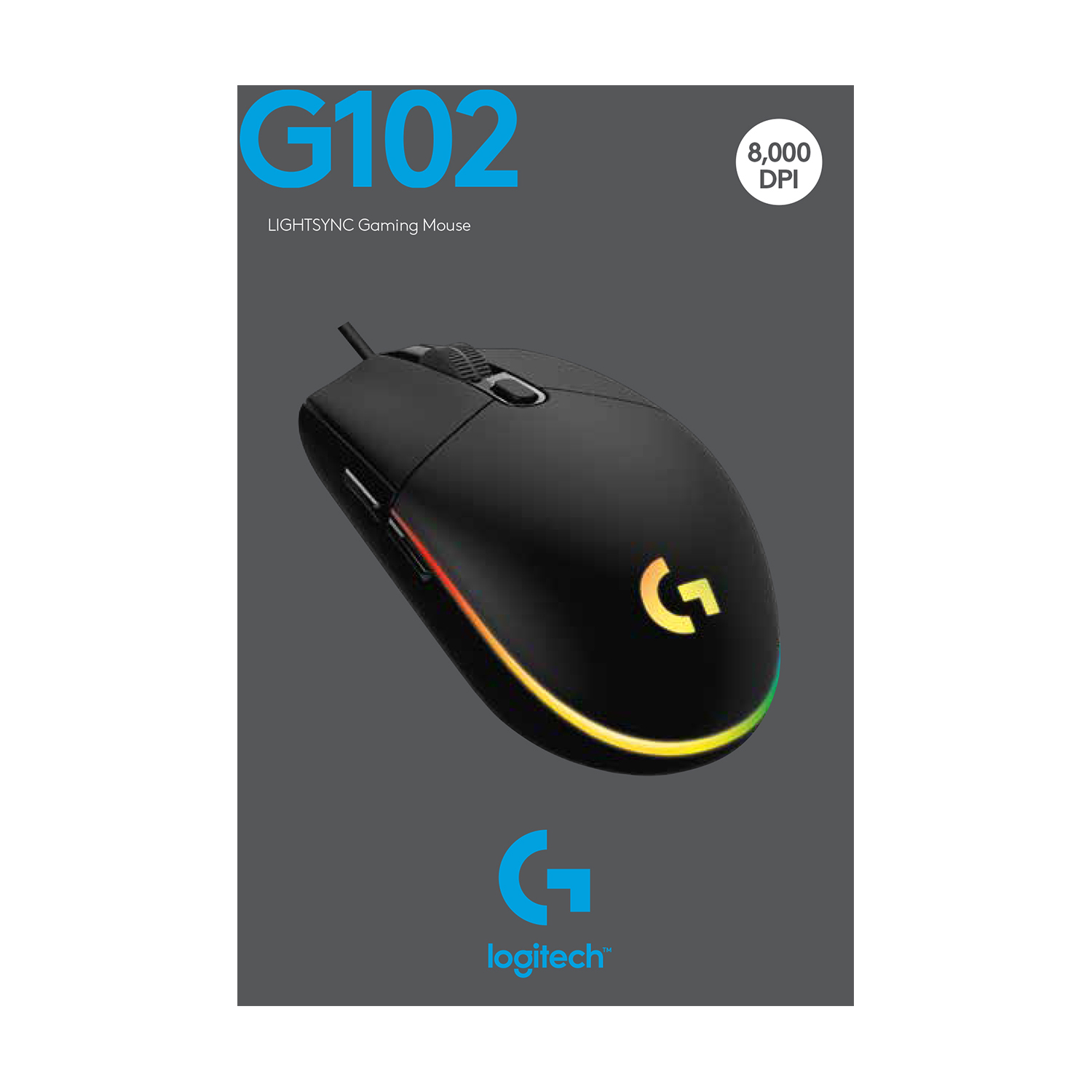 Logitech G102 Light Sync Gaming Mouse with Customizable RGB Lighting, 6 Programmable Buttons, Gaming Grade Sensor, 8 k dpi Tracking,16.8mn Color, Light Weight - Black. 