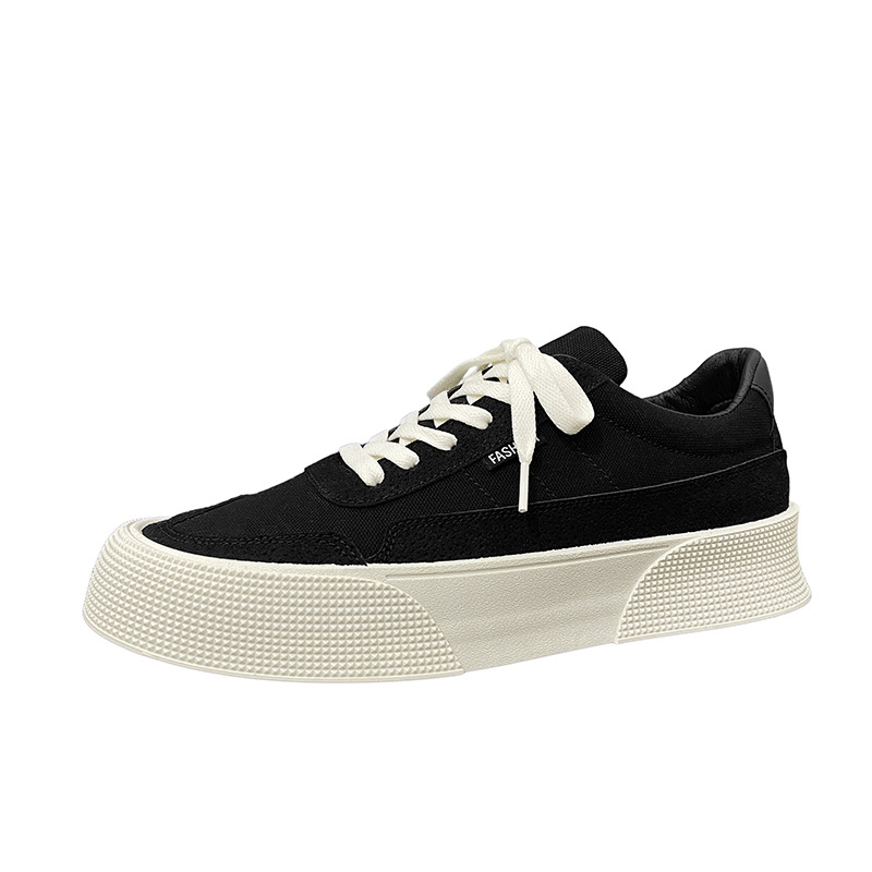 2023 Spring New Men's Shoes Street Shooting Niche Canvas White Shoes Low-Top Platform Hight Increasing Board Shoes Men's One Piece. 